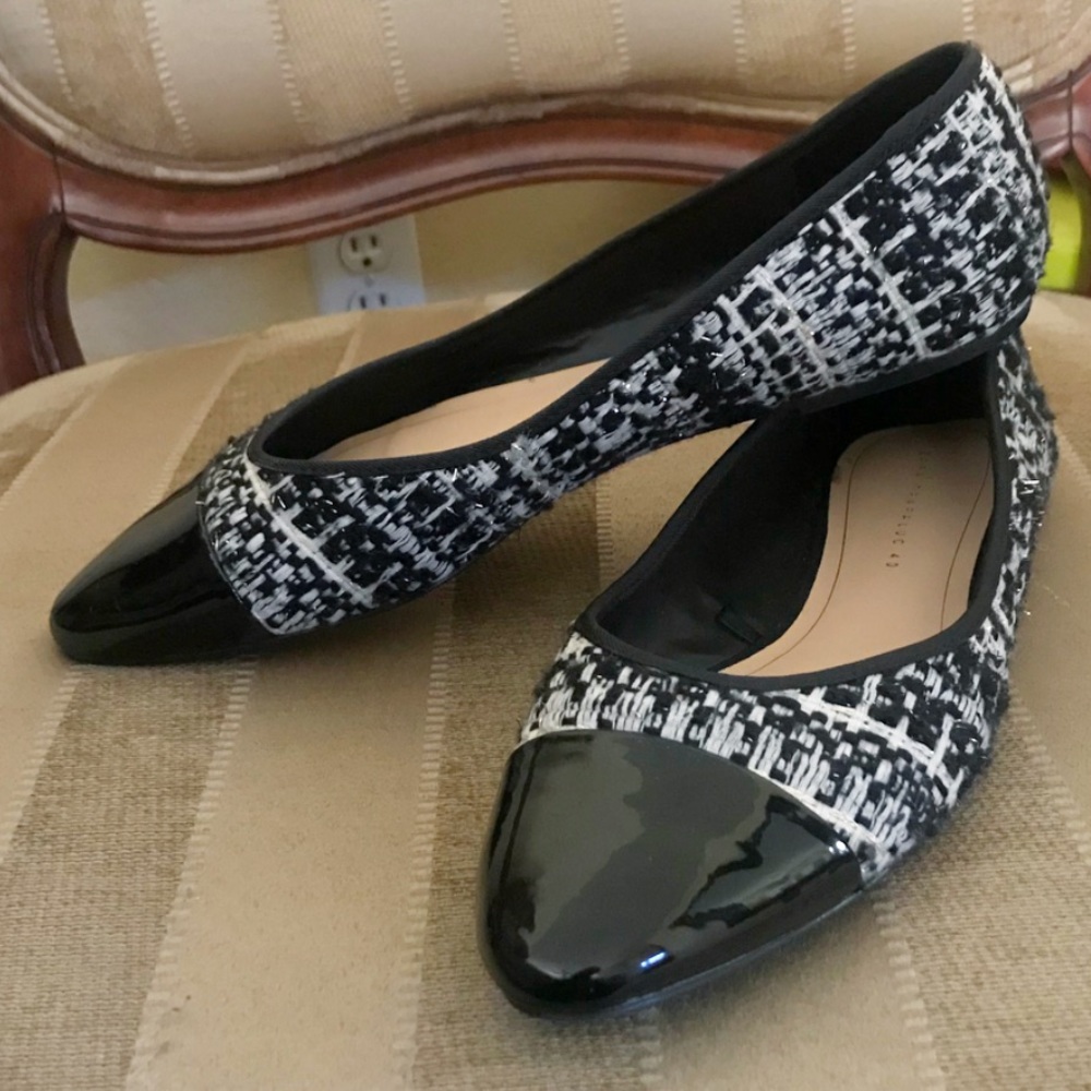 Zara classy tweed black capped toe flats